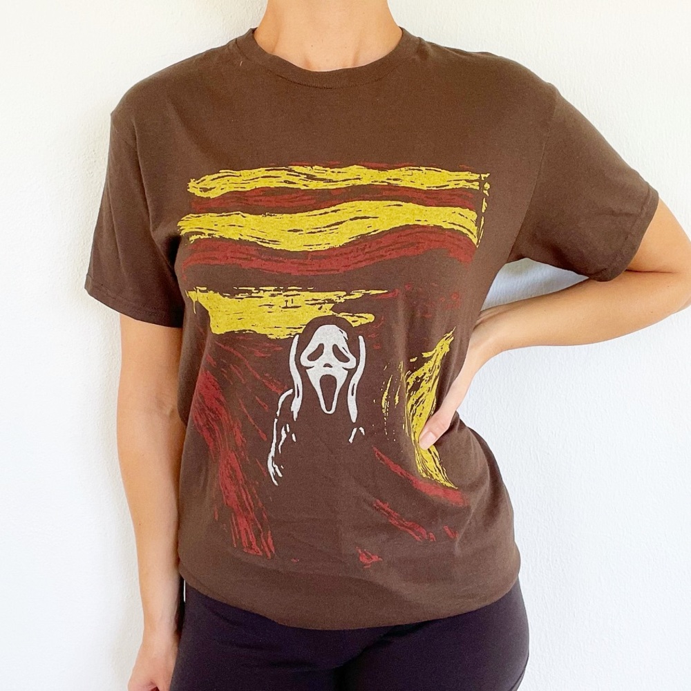 Ghost Face Scream brown cotton graphic print novelty tee size small